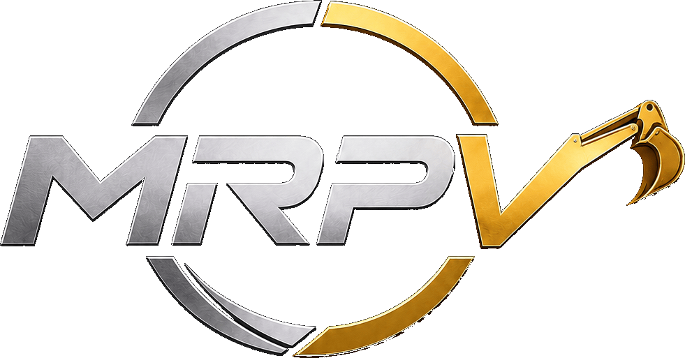 MRPV AB — logotyp med grävskopa som bildar bokstaven V